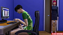 Japanese step-mom catches step-son masturbating in front of computer