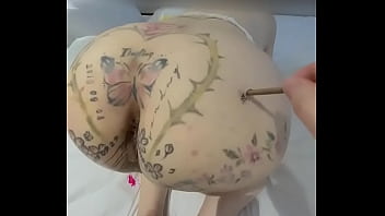 Korean Mistress butt tattoo, asshole tattoo, slave, flameon femdom Cruel CBT Burn dick bdsm cigarette A